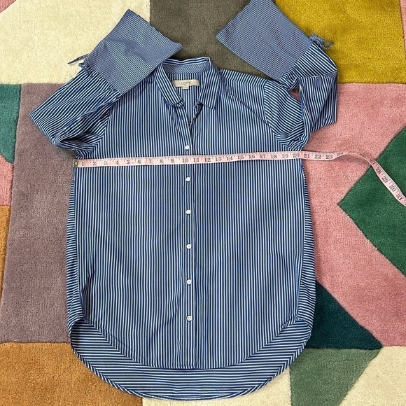 Loft Pin Stripe Bell Sleeve Button Front Blue White Top - Picture 7 of 17